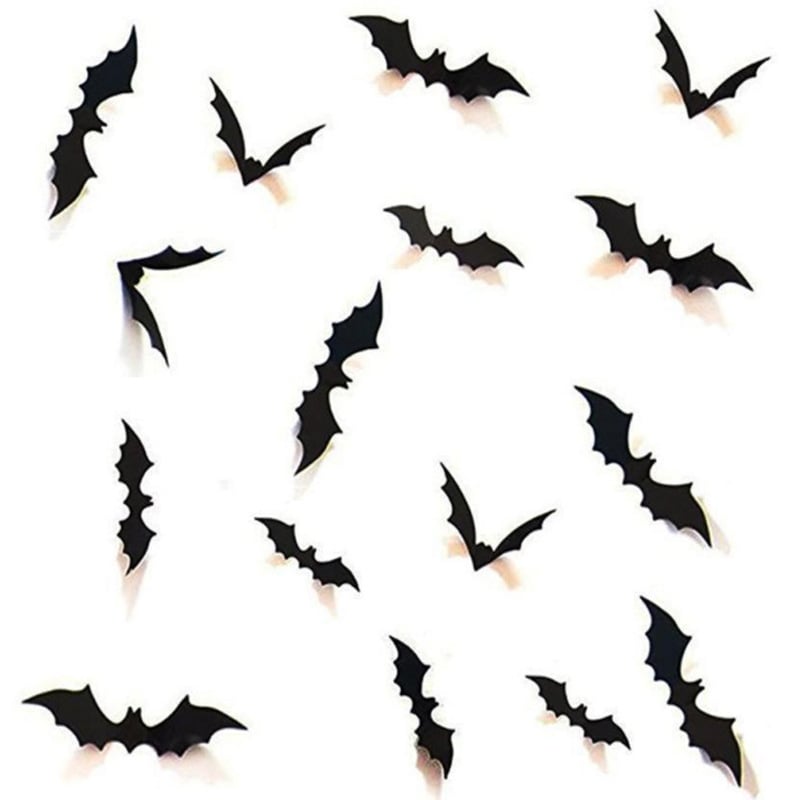 Set od 12 zidnih naljepnica za Halloween - crni 3D šišmiši od PVC za dnevni boravak