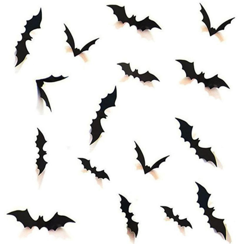 Set od 12 zidnih naljepnica za Halloween - crni 3D šišmiši od PVC za dnevni boravak
