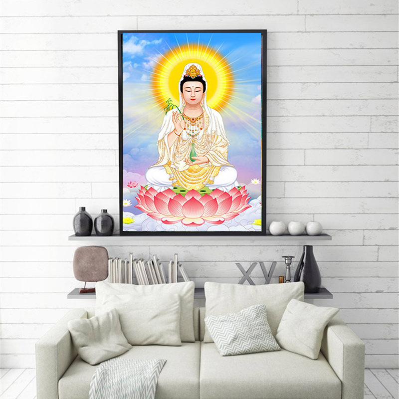 Нова пълна диамантена картина с Guanyin за дневна стая — модерен минималистичен комплект за кръстат бод