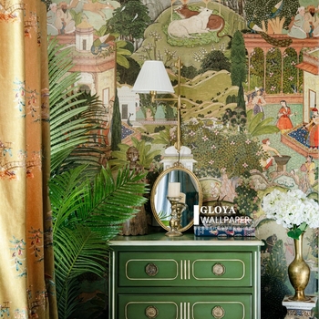 Ταπετσαρία τοίχου Jaipur Garden σε ινδικό στυλ, μεταξωτό υλικό, ρετρό φόντο, διακοσμητική επικάλυψη τοίχου