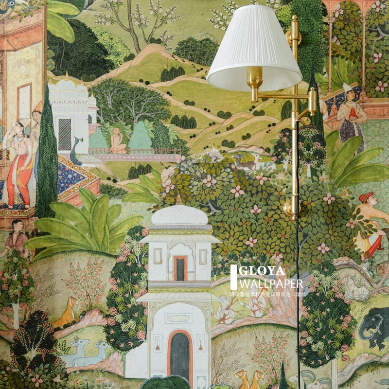 Ταπετσαρία τοίχου Jaipur Garden σε ινδικό στυλ, μεταξωτό υλικό, ρετρό φόντο, διακοσμητική επικάλυψη τοίχου