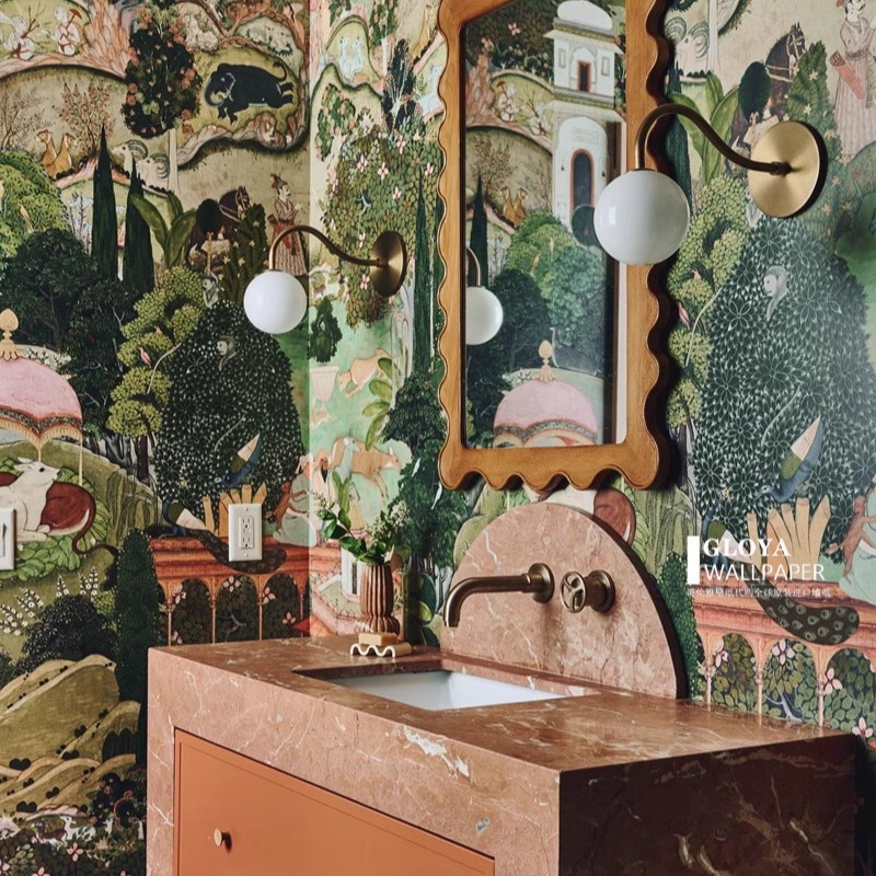 Ταπετσαρία τοίχου Jaipur Garden σε ινδικό στυλ, μεταξωτό υλικό, ρετρό φόντο, διακοσμητική επικάλυψη τοίχου