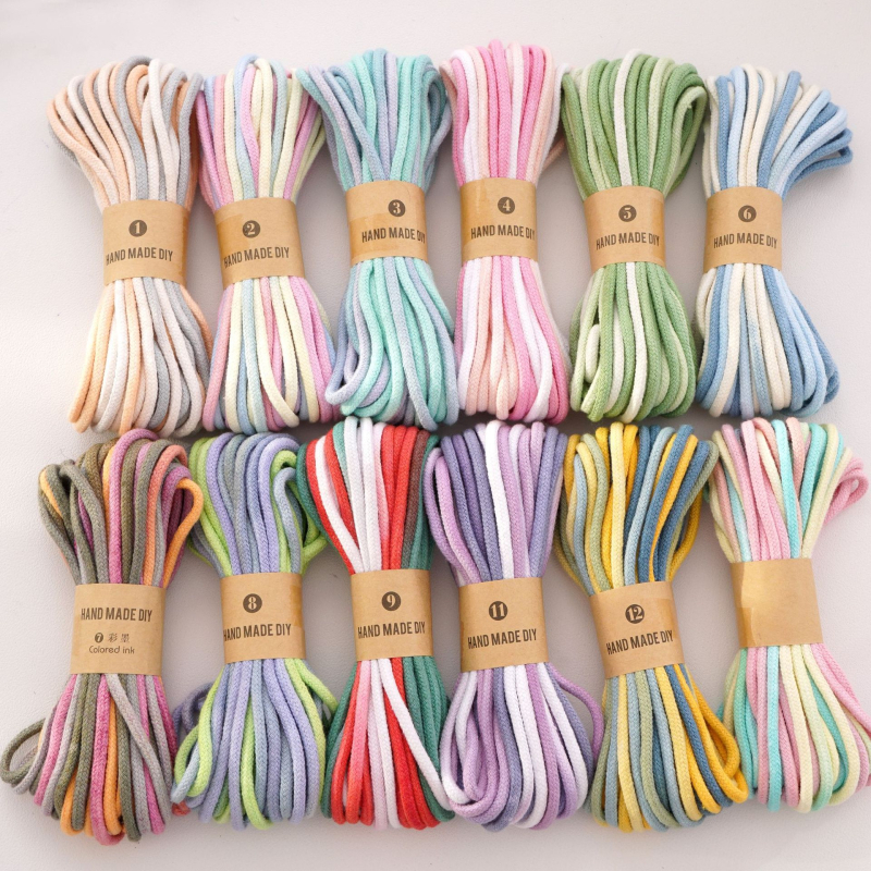 Sfoară din bumbac 4 mm, cord cu miez înfășurat pentru proiecte DIY, șnur țesut manual cu nuanțe gradient