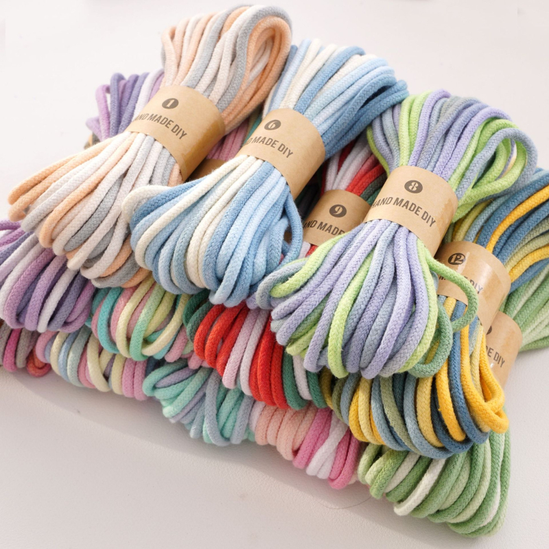 Sfoară din bumbac 4 mm, cord cu miez înfășurat pentru proiecte DIY, șnur țesut manual cu nuanțe gradient