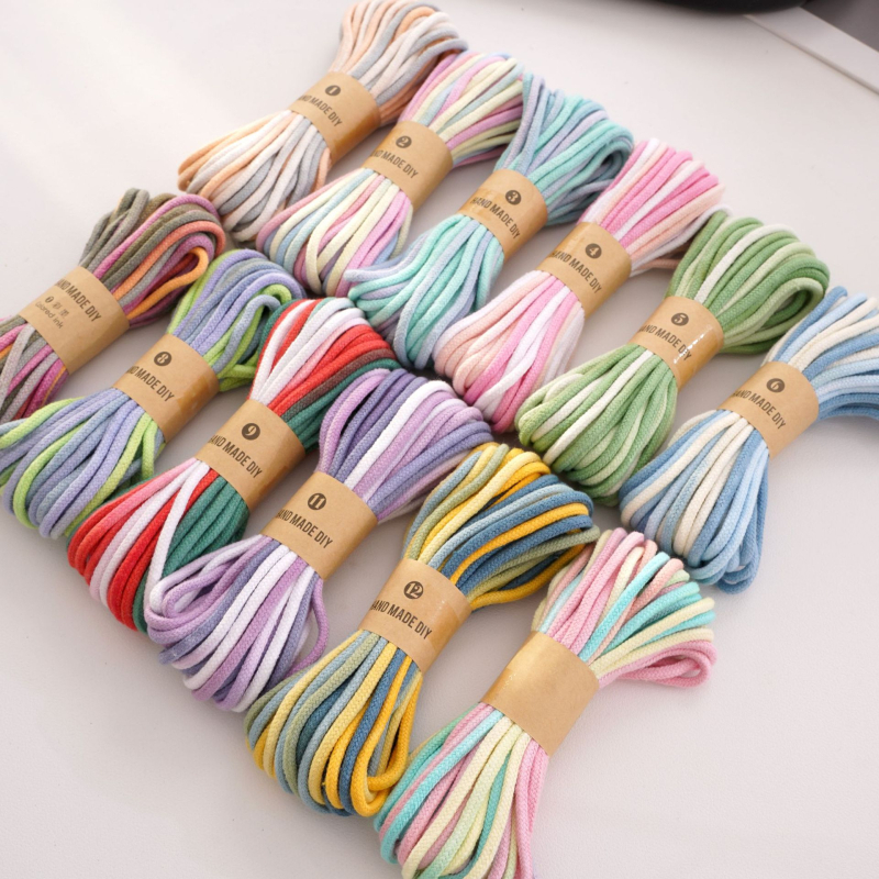 Sfoară din bumbac 4 mm, cord cu miez înfășurat pentru proiecte DIY, șnur țesut manual cu nuanțe gradient