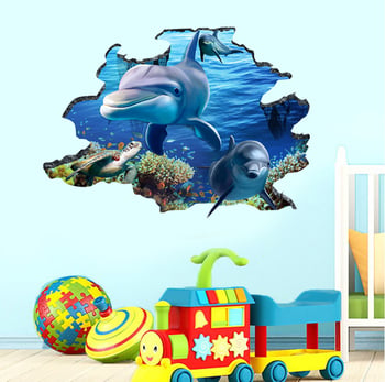 3D Ocean World naljepnica za zid s dupinom, samoljepljiva, vodootporna, dekor dnevnog boravka, spavaće sobe i kupaonice, PVC