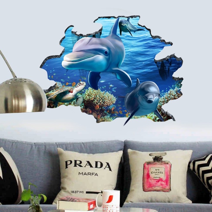 3D Ocean World naljepnica za zid s dupinom, samoljepljiva, vodootporna, dekor dnevnog boravka, spavaće sobe i kupaonice, PVC