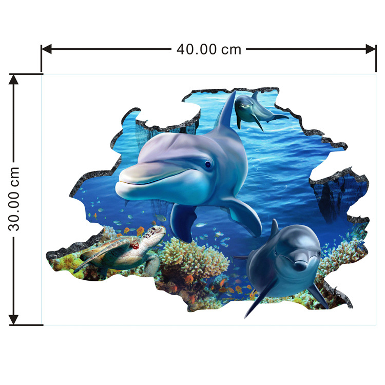 3D Ocean World naljepnica za zid s dupinom, samoljepljiva, vodootporna, dekor dnevnog boravka, spavaće sobe i kupaonice, PVC