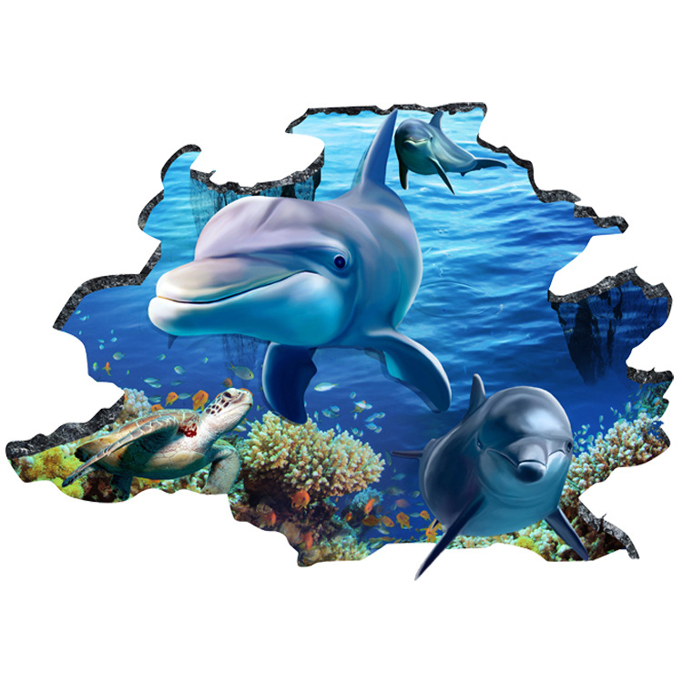 3D Ocean World naljepnica za zid s dupinom, samoljepljiva, vodootporna, dekor dnevnog boravka, spavaće sobe i kupaonice, PVC