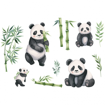 Set zidnih naljepnica Panda i bambus u akvarelnom stilu