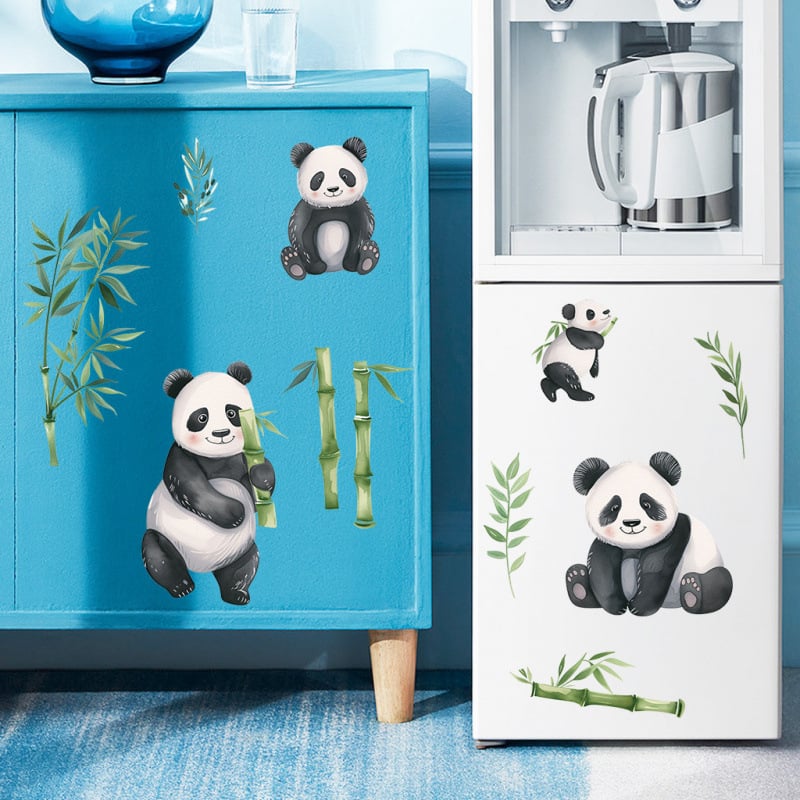 Set zidnih naljepnica Panda i bambus u akvarelnom stilu