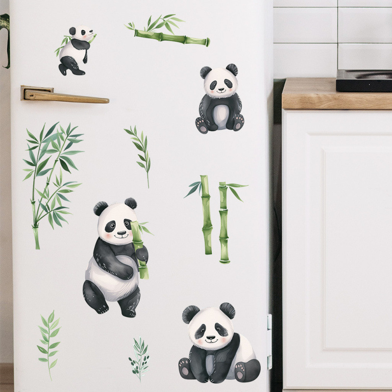 Set zidnih naljepnica Panda i bambus u akvarelnom stilu