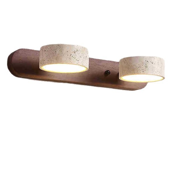 Retro zidna lampa s orahovim drvom i žutim travertinskim sjenilom, pogodna za toaletni stol i kupaonski ogledalo
