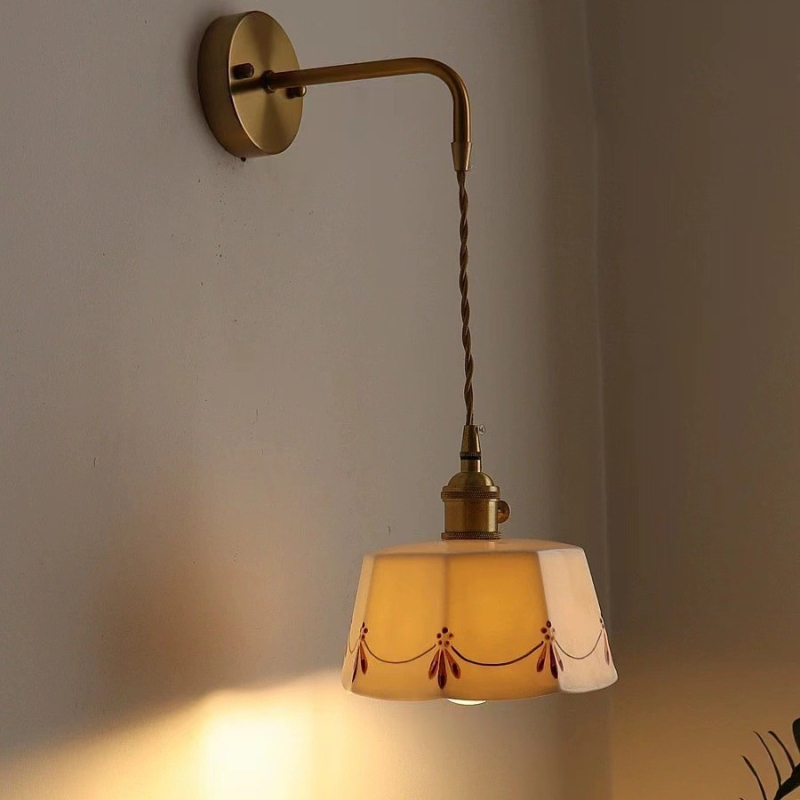 Keramična zidna lampa u Zen-stilu za spavaću sobu i hodnik, s povlačnim prekidačem, LED rasvjeta