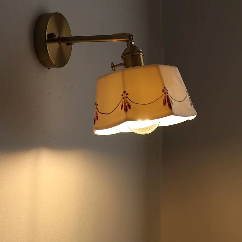 Keramična zidna lampa u Zen-stilu za spavaću sobu i hodnik, s povlačnim prekidačem, LED rasvjeta