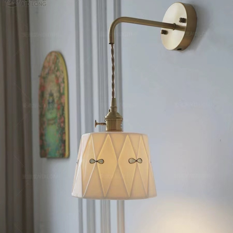 Keramična zidna lampa u Zen-stilu za spavaću sobu i hodnik, s povlačnim prekidačem, LED rasvjeta