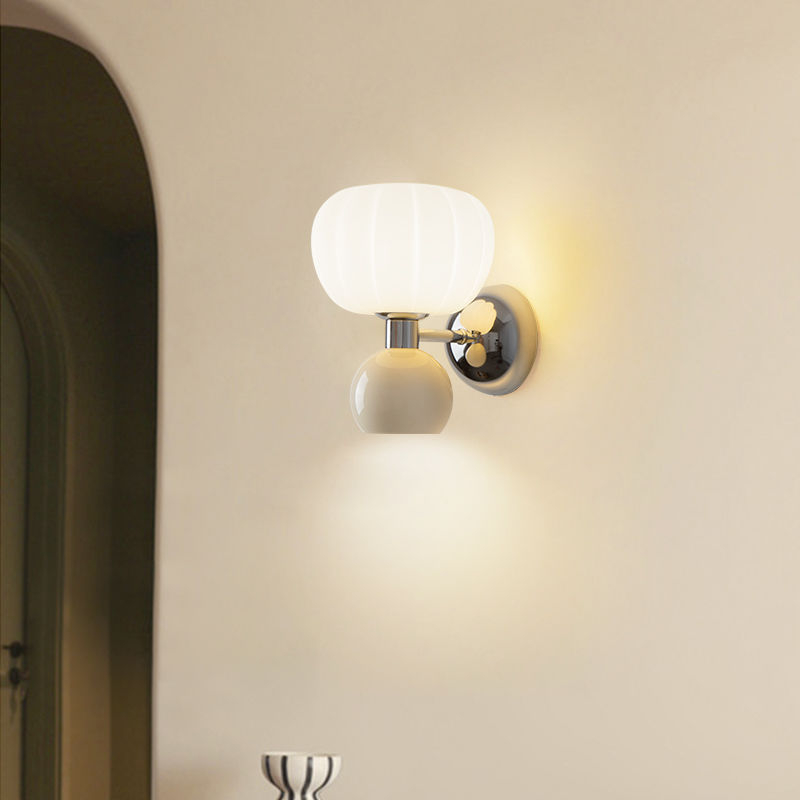 Stenska lampa u obliku tikve za spavaću sobu uz krevet, zaštita očiju, francuski retro krem stil, pogodna kao pozadinsko zidno osvjetljenje dnevnog boravka i atmosfera u dječjoj sobi za učenje