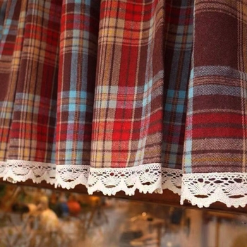 Kockasta pamut-lanena kratka zavjesa, američki retro stil, dekorativna zavjesa za prozor i ormar