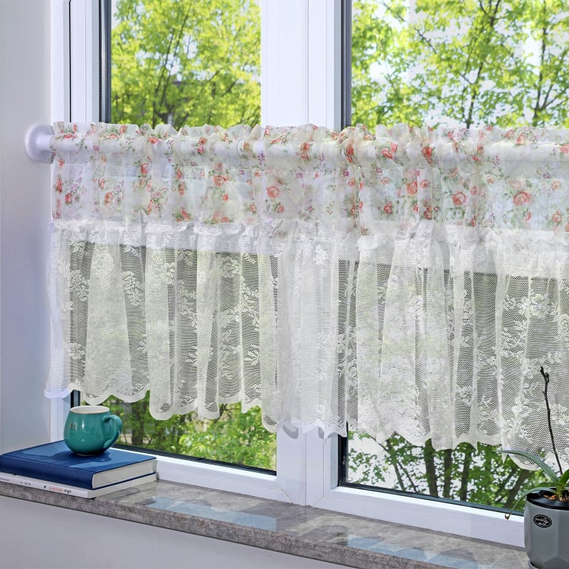 Čipkasta kratka zavjesa za kuhinju s floralnim uzorkom, američki country stil