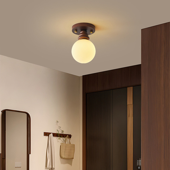 Stropna lampa od orahovog drveta za hodnik, predsoblje, balkon i garderobu — retro stil