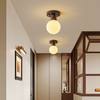 Stropna lampa od orahovog drveta za hodnik, predsoblje, balkon i garderobu — retro stil