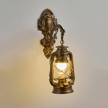 Vintage zidna lampa s staklenim sjenilom, željezno tijelo, LED osvjetljenje