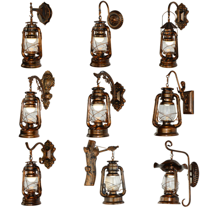 Vintage zidna lampa s staklenim sjenilom, željezno tijelo, LED osvjetljenje