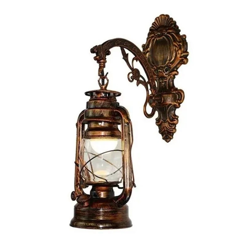 Vintage zidna lampa s staklenim sjenilom, željezno tijelo, LED osvjetljenje