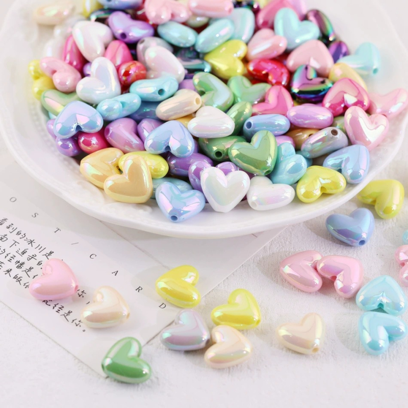 Akrilne srcolike perle za DIY, boje breskve, 17×15 mm, labave perle za ogrlicu i lanac za telefon