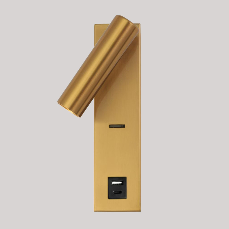 Stenska lampa za čitanje, površinski montirana, za hotelske sobe, USB punjenje, prekidač i rotirajući spot