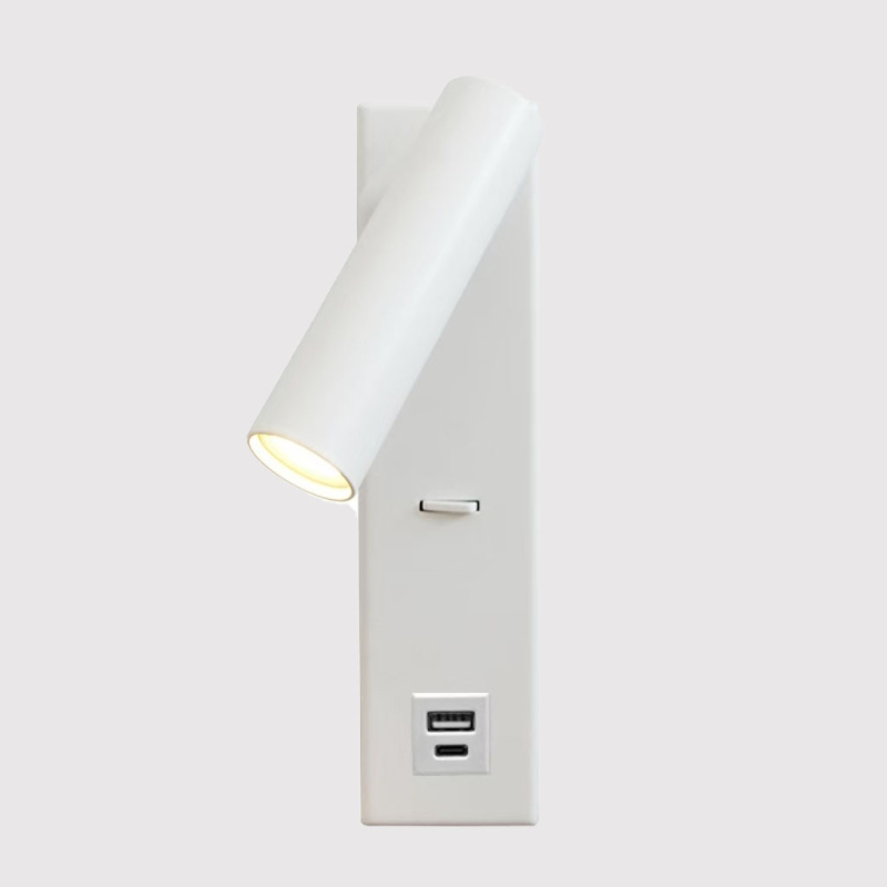 Stenska lampa za čitanje, površinski montirana, za hotelske sobe, USB punjenje, prekidač i rotirajući spot