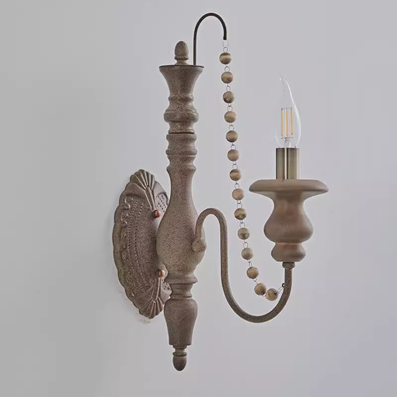 Retro zidna svjetiljka s perlama, američki mid-century stil, za spavaću sobu i hodnik, metalno tijelo, drveno sjenilo, LED