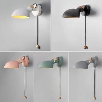 Nordijski makaron stil minimalistična zidna lampa za dnevni boravak i spavaću sobu sa prekidačem, od masivnog drva, rotirajući dizajn