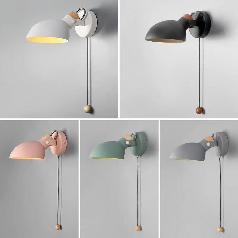 Nordijski makaron stil minimalistična zidna lampa za dnevni boravak i spavaću sobu sa prekidačem, od masivnog drva, rotirajući dizajn