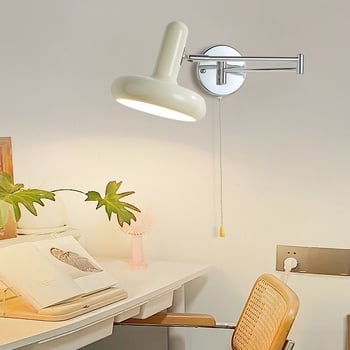 Stenska lampa s punim spektrom za spavaću sobu, nordičkog stila, podesivi rameni dio, krem boja