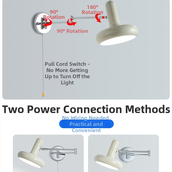 Stenska lampa s punim spektrom za spavaću sobu, nordičkog stila, podesivi rameni dio, krem boja