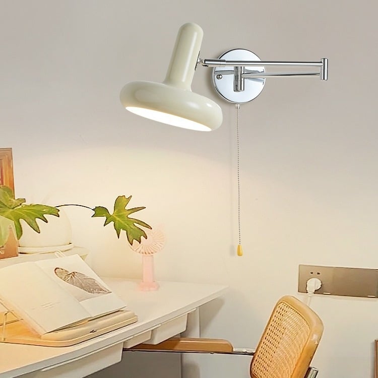 Stenska lampa s punim spektrom za spavaću sobu, nordičkog stila, podesivi rameni dio, krem boja