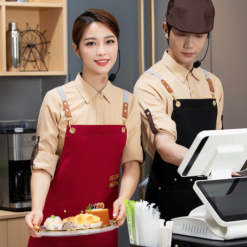 Șorț impermeabil și rezistent la ulei, cu logo personalizat pentru catering, potrivit pentru supermarketuri, restaurante, magazine de fructe și locații cu milk tea – îmbrăcăminte de lucru pentru bărbați