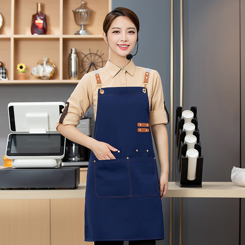 Șorț impermeabil și rezistent la ulei, cu logo personalizat pentru catering, potrivit pentru supermarketuri, restaurante, magazine de fructe și locații cu milk tea – îmbrăcăminte de lucru pentru bărbați