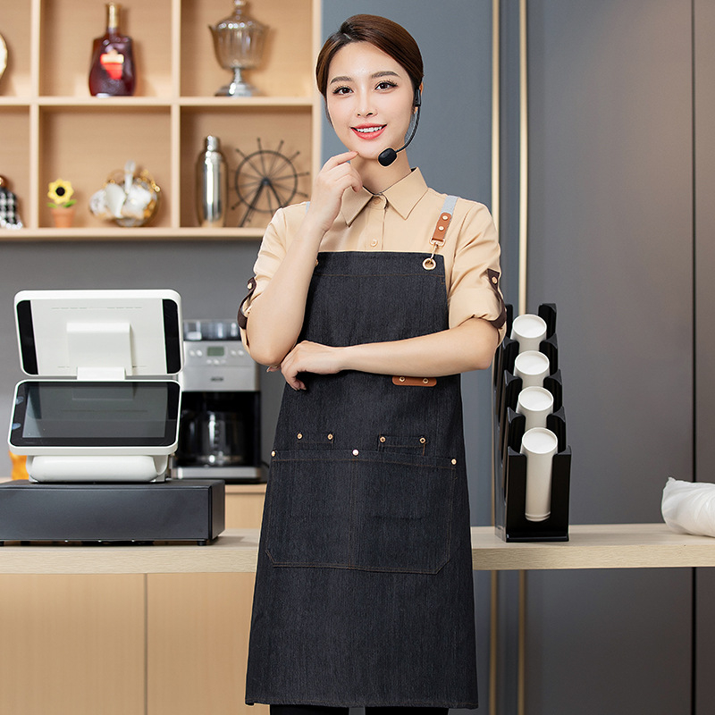 Șorț impermeabil și rezistent la ulei, cu logo personalizat pentru catering, potrivit pentru supermarketuri, restaurante, magazine de fructe și locații cu milk tea – îmbrăcăminte de lucru pentru bărbați