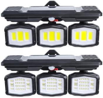 Solarna zidna svjetiljka s tri glave, sklopiva, PIR senzor, automatsko uključivanje noću, za vanjski dvorišni prostor (135 COB LED)