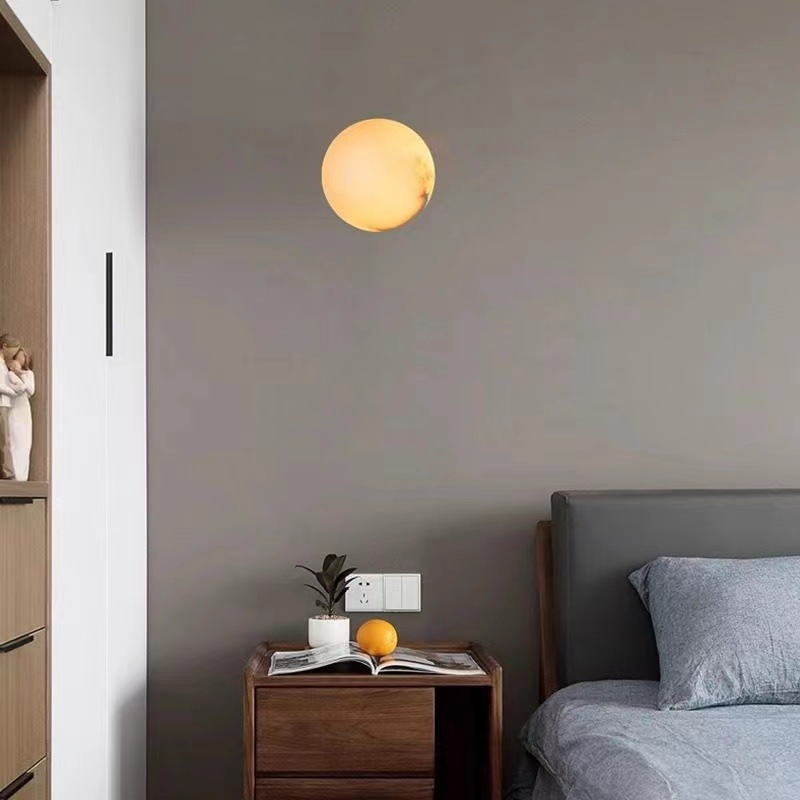 Španjolska snježnobijela mramorna dekorativna zidna lampa, jednostavan modern dizajn, za pozadinu televizora i spavaću sobu, kuglasta svjetiljka