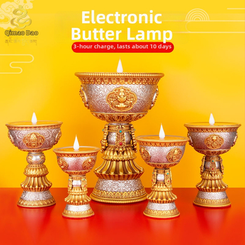Tibetský štýl elektronická maslová lampa s nabíjaním pre domáci oltár, lotus LED večné svetlo