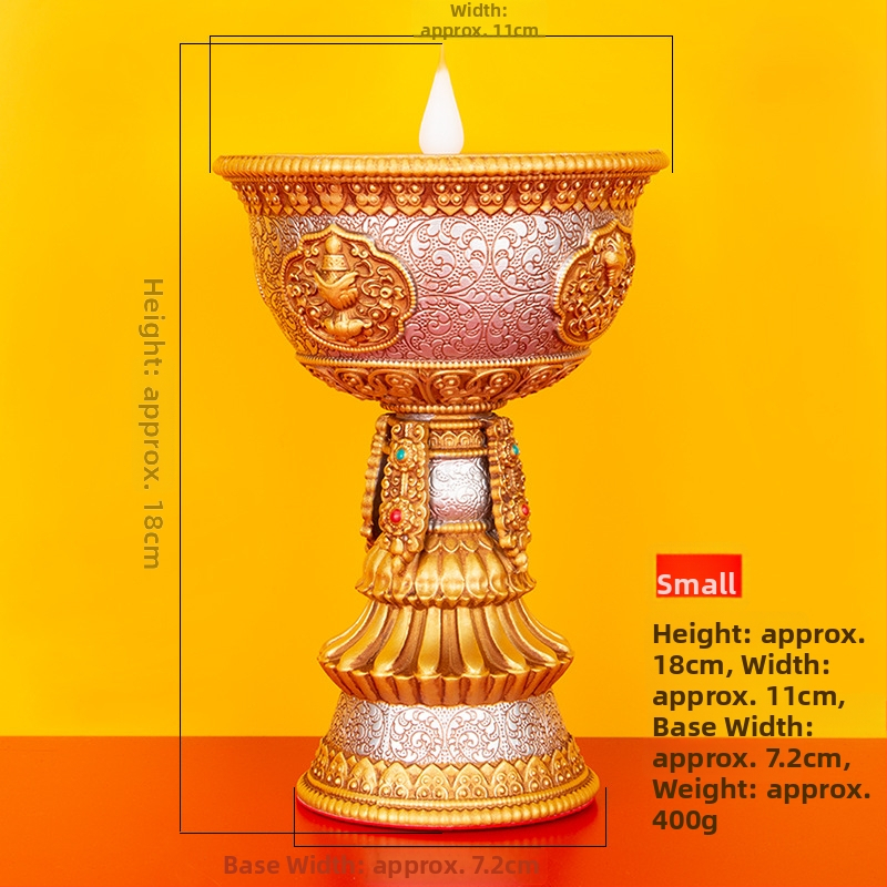 Tibetský štýl elektronická maslová lampa s nabíjaním pre domáci oltár, lotus LED večné svetlo