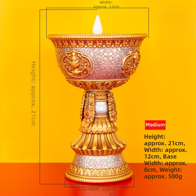 Tibetský štýl elektronická maslová lampa s nabíjaním pre domáci oltár, lotus LED večné svetlo