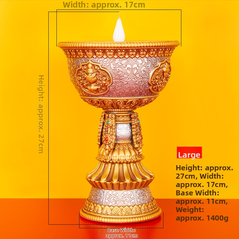 Tibetský štýl elektronická maslová lampa s nabíjaním pre domáci oltár, lotus LED večné svetlo