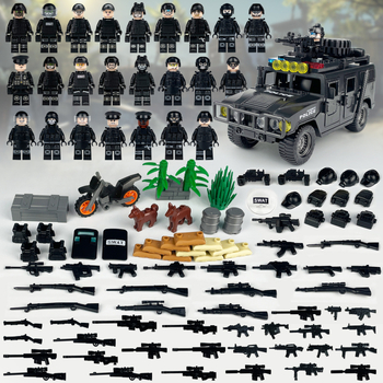 L37 Set Hummer Auto za djecu: mini blokovi, SWAT figurice, oružje i štitovi