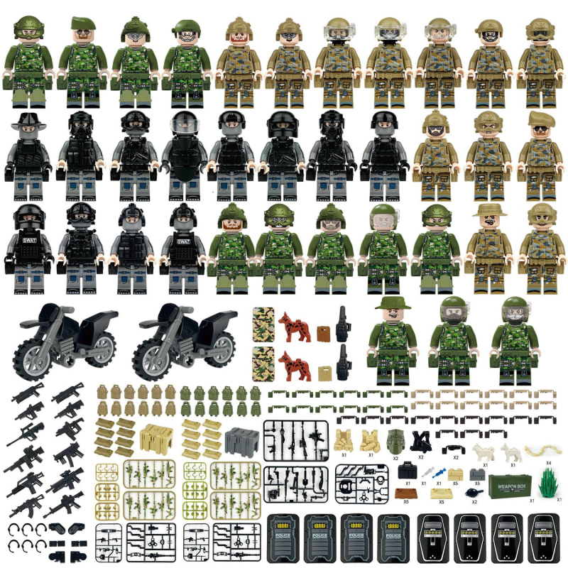 L37 Set Hummer Auto za djecu: mini blokovi, SWAT figurice, oružje i štitovi