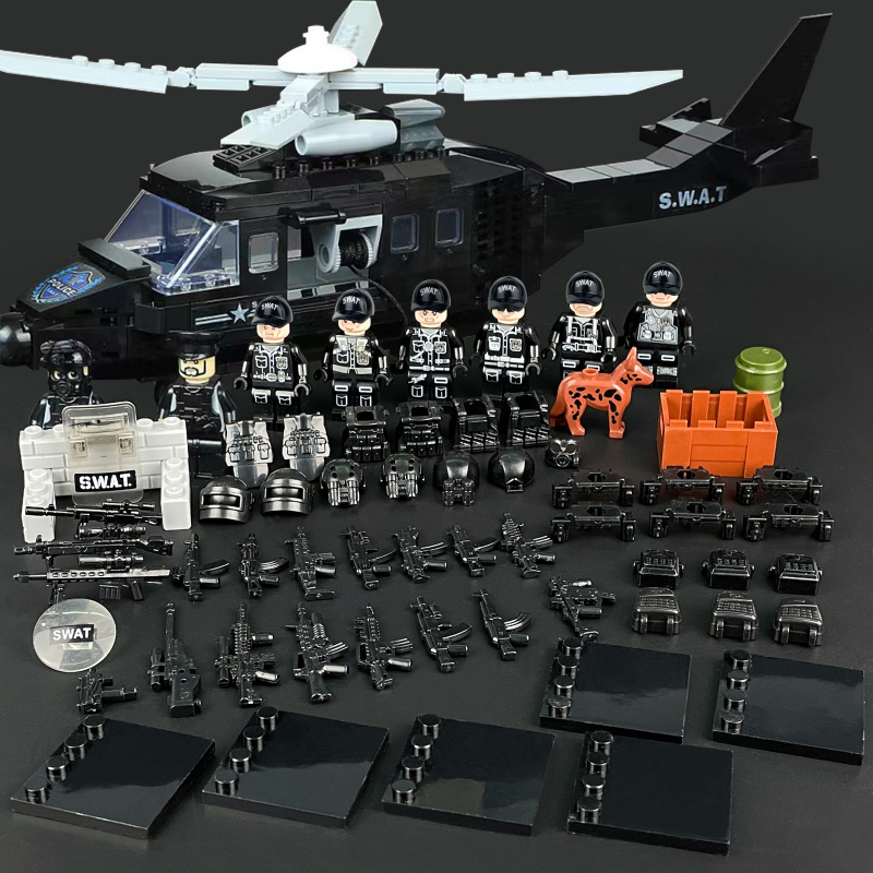 L37 Set Hummer Auto za djecu: mini blokovi, SWAT figurice, oružje i štitovi