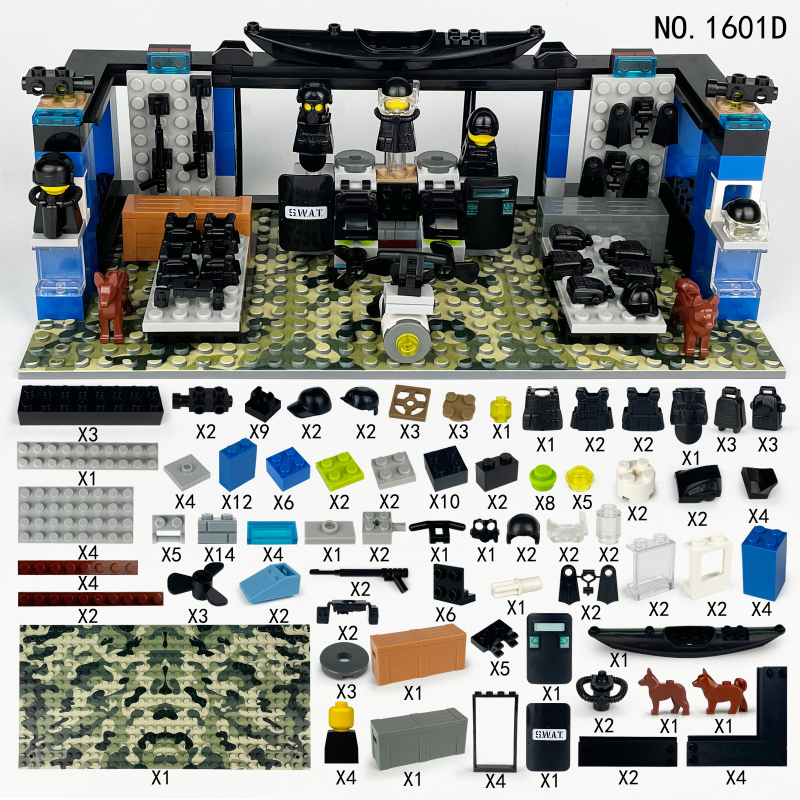 L37 Set Hummer Auto za djecu: mini blokovi, SWAT figurice, oružje i štitovi